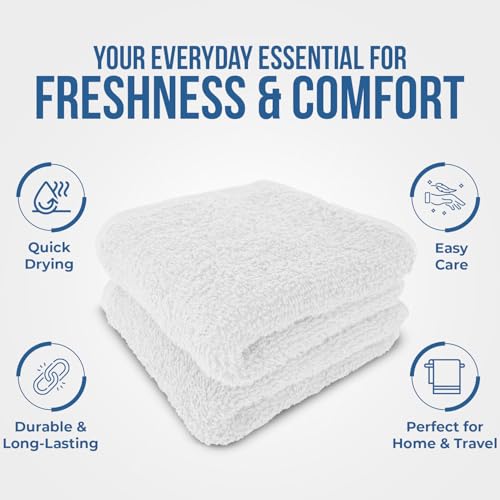 Image of DAN RIVER 24 Pack Wash Cloths for Showering [12x12] - 100% Cotton Washcloths Premium Quality Flannel Face Cloths for Bathroom, Highly Absorbent and Soft Feel Wash Clothes, White