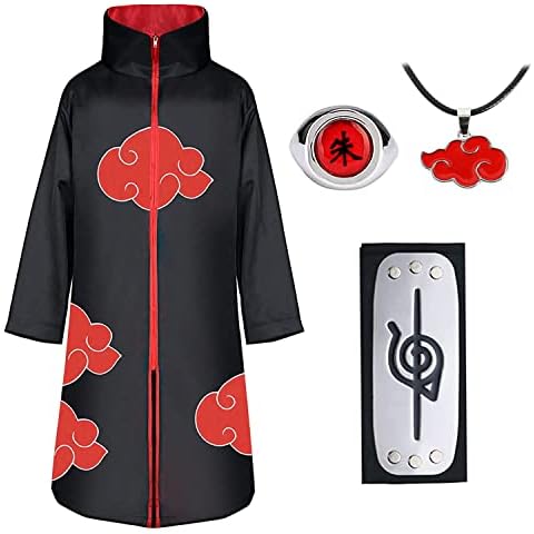 Cosplay Itachi costume, Itachi costume for children and adults, costume accessories Uchiha Itachi, Akatsuki coat adult, with headband and ring, for unisex cosplay costume Cover