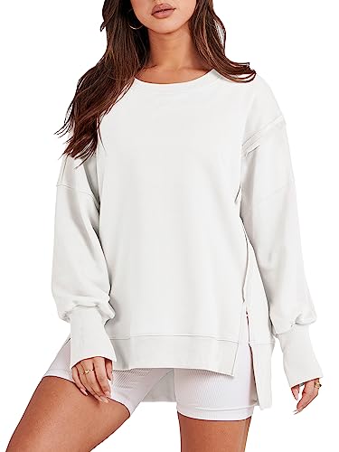 ANRABESS Womens Oversized Sweatshirts Crew Neck Long Sleeve Shirts Casual Loose Slit 2025 Fall Outfits Y2K Teen Girls Clothes