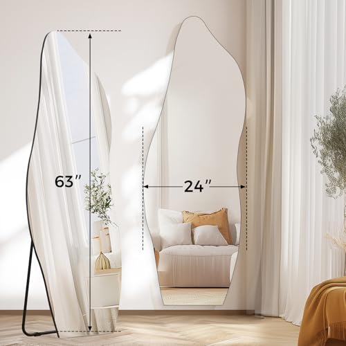 Image of QDSSDECO Full Length Mirror Irregular Wavy Mirror with Stand, Frameless