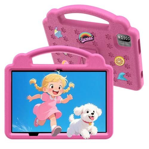 Image of 10 Inch Kids Tablet with Handle Case,Android 15 Tablets for Age 3-12,64GB Educational Pad,Parental Control,5G WIFI6,Dual Camera,6000mAh,Bluetooth (Pink)