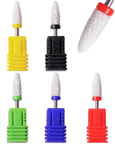 KEMUZ Punte Fresa Unghie Ceramica Professionale, 4 Pezzi per Rimozione Gel/Semipermanente, Adatte a Trapani Elettrici, per Salon e Casa