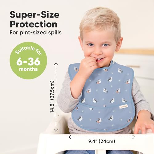 KeaBabies 3-Pack Waterproof Baby Bibs for Eating and Silicone Baby Food Freezer Tray with Clip-on Lid - Lightweight Infant Bibs with Food Catcher - Toddler Silicone Freezer Molds, Food Grade3