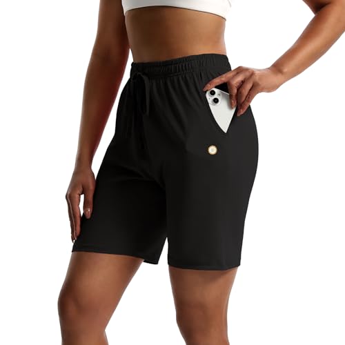 LUCKYCATCUS Women's 7" Bermuda Shorts Jersey Shorts with Pockets Workout Yoga Athletic Long Shorts for Women3