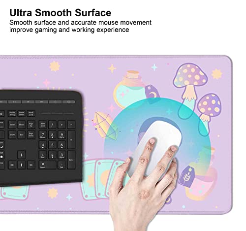Image of Kawaii Goth Purple Desk Mat, Cute Pink Witch Mystic Mouse Pad, Girls Gamer Desk Pad, XXL Extra Large Gaming Mat, 35.4 x 15.7 in