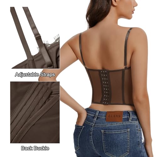 Image of Lace Corset Tops for Women Sexy Going Out Bustier Top Sleeveless Adjustable Straps Crop Tops with Back Hooks