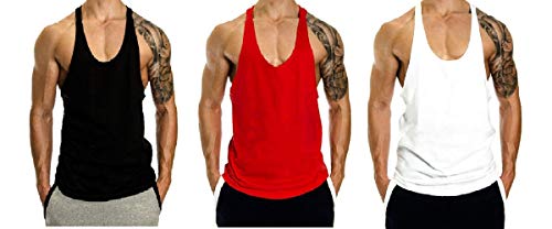 Image of THE BLAZZE Men's Blank Stringer Y Back Bodybuilding Gym Tank Tops Pack of 3