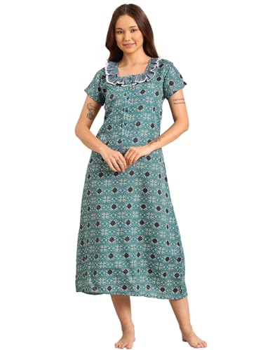 Image of Rupa Jon Aishwarya Women Full Length Printed Nighty in Premium Cotton Blend Fabric, Night Dress, Maxi Nighty for Comfortable Everyday Wear