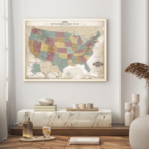 Image of DECORARTS - Oversized Push Pin Travel Map USA, Extra Large US Maps for Wall, Vintage Pastel United States Pin Board Canvas, Giclee Print, Handcrafted in USA, 40x30''