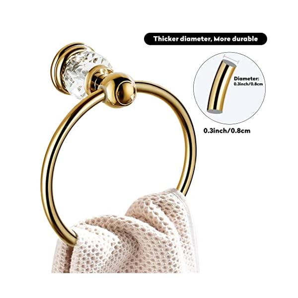 WINCASE Toallero Europeo Individual para toallero, construcción de aleación de Zinc con Acabado Dorado Pulido para baño con Base de Cristal montado en la Pared