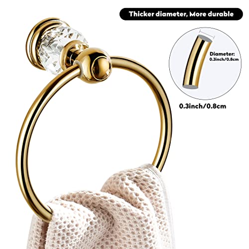 Wincase Crystal Towel Ring, Gold Towel Holders For Bathrooms, Round Hand Towel Rack Wall Mounted Decorative #TOP3
