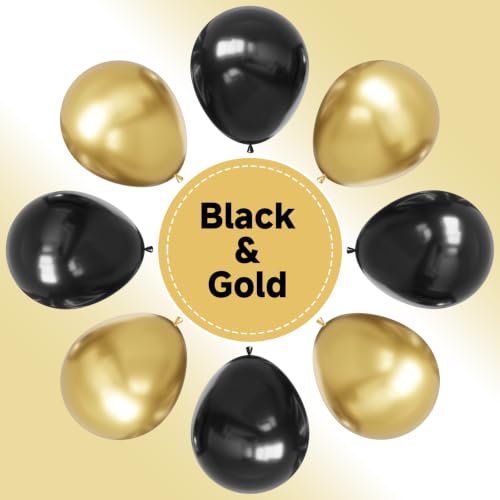 Image of YMSZ Black and Gold Balloons, 67pcs 12 Inch Metallic Gold and Black Graduation Balloons for 2026 Graduation Decorations, Birthday, Retirement, New Year's Eve Party Decorations | Birthday Retirement Decorations for Man, 2026 Graduation, New Year's Eve Party Decorations