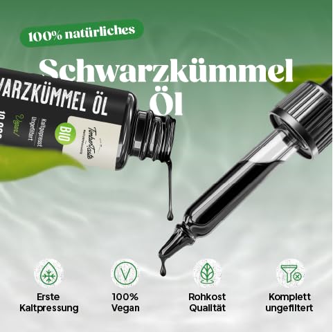 Premium Schwarzkümmelöl Bio (50ml) - Extra hoher Tymochinon Gehalt (10.000mg / kg) - Schwarzkümmel Öl ungefiltert kaltgepresst aus deutscher Ölmanufaktur