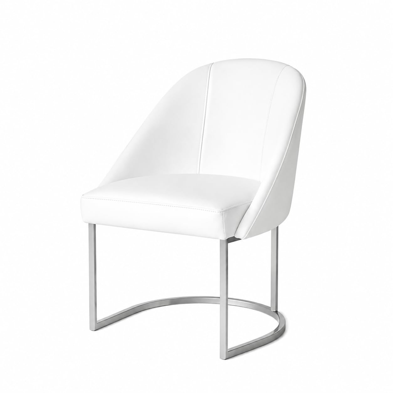 Cadeira Lua Cromado Luxo Base em Metal Cromado Corino Branco Pet Friendly | Base Semicircular, Estofado em Corino