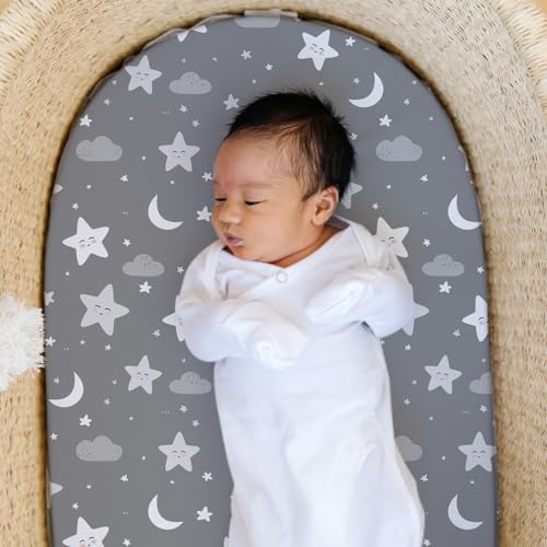 Image of Stretch Fitted Bassinet Sheet Set BROLEX 2 Pack Cradle Sheets for Bassinet Pad /Mattress,Unisex Boys Girls,Ultra Soft,Rainbow Stars