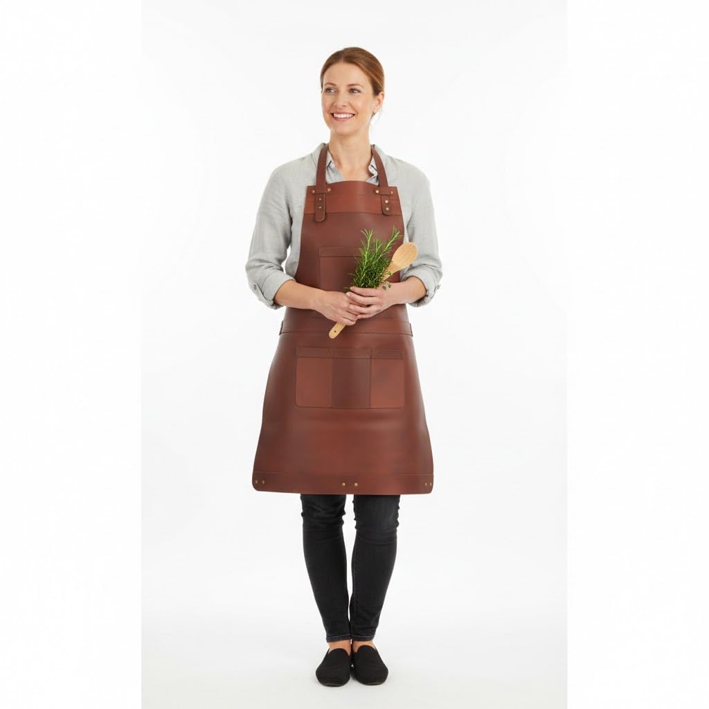 Tablier de boucher en cuir véritable - Tablier de cuisine - Tablier de barbecue - Tablier de barbecue - Tablier de forgeron - Tablier pour papa, marron, taille unique