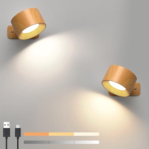 Mexllex Lampara Pared Led 2 Piezas, Apliques Pared Interior Dormitorio Puerto de Carga Usb, Control TáCtil 3 Niveles De Brillo Temperatura de 3 Colores Focos de Pared Libremente Giratorio Luces