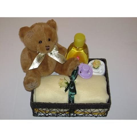 Unisex Baby Teddybear Gift Basket in Neutral Colours - Gorgeous Baby Shower/New Parent Gift from Babysfirstnight Cover