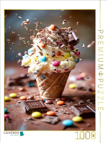 CALVENDO Puzzle Eiscreme mit bunten Schokolinsen und Schokospäne-Topping | 1000 Teile Lege-Größe 64 x 48 cm Foto-Puzzle für glückliche Stunden