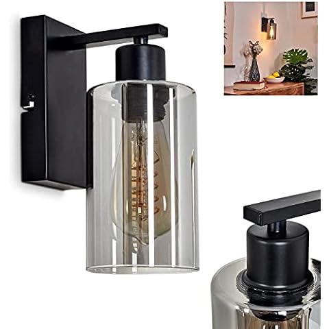 Wandleuchte Hunouri, Wandlampe aus Metall in Schwarz und Glas Cover