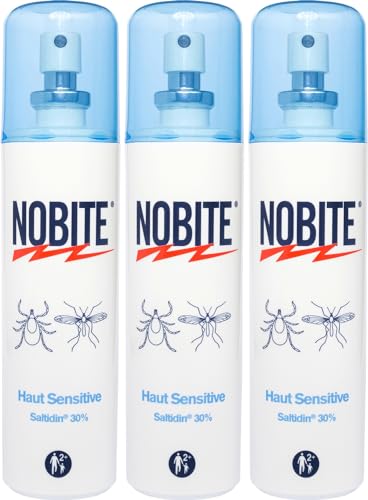 NOBITE Skóra wrażliwa – spray przeciw komarom i kleszczom 100 ml (3 szt.) | Ochrona tropikalna dla dzieci i dorosłych | Delikatny dla skóry