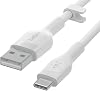 Belkin BoostCharge Flex Silicone USB-C to USB-A Cable (2 m), USB-IF Approved USB-C Charging Cable for iPad Pro, Galaxy S21, Ultra, Plus, Note 20, Pixel and Other Devices - White