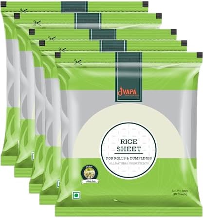 Jvapa Rice Paper Sheet - 400Gms (Gỏi cuốn) | Round | 22 cm | Gluten-Free | Perfect for Salad roll, Summer roll, Fresh spring roll (Pack of 5))