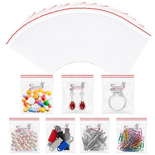 Image of Success Stationery Zip Lock Bags 2 inchx3 inch 100 Pcs - Reusable Transparent Ziplock Pouch for Medicine, Jewellery, Earrings, Pills & Coins - Thick Resealable Zipper Cover