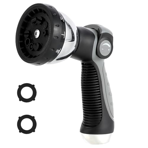 AnyEasy Garden Water Hose Nozzle Metal Heavy Duty Sprayer Thumb Control with 10 Spray Modes Suitable for Watering Plants, Iawn and Garden, Car Washing, Cleaning, Showering Pets and Outdoor Fun, Gray