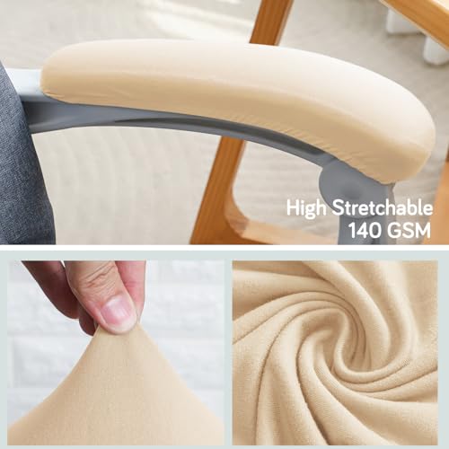 Image of HOKIPO 'SereneSolids' 140 GSM Armrest Covers for Office Chair (Elastic Style), 1 Pair, Beige (AR-5933-BGE)