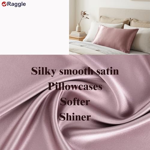 Image of RAGGLE Satin Silk Pillowcase for Hair and Skin Standard Size 18 inchX 28 inch with Soft Breathable Smooth Cooling Pillow Covers for Sleeping or Pillow Protector (2, Chocolate)