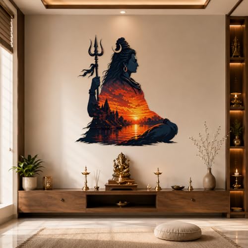 Image of Rangoli Shiva Wall Sticker Self-Adhesive 22 x 24 Inch Waterproof Wall Decor for Living Room Bedroom Office Mahadev Meditation Wall Decal