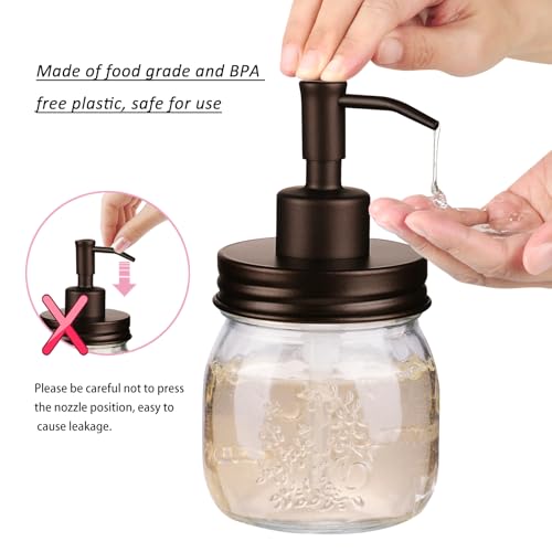 Image of Amolliar Mason Jar Liquid Soap Dispenser Pump, Rustproof Stainless Steel Lid, Refillable Soap Pump for Kitchen, Bathroom, Hand, Dish, Lotion Soap Pump Replacement, Cute Farmhouse Decor, Bronze 2 Pack