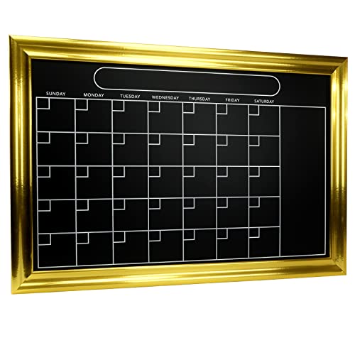 Calendario de pizarra de pared magnética dorada: incluye tiza y borrador magnético de 20 x 30 pulgadas, letrero de tiza colgante para decoración de pared de cocina y restaurante Cover