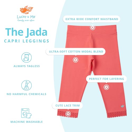 Lucky & Me Girls Leggings, Capri Length with Lace Trim and Wide Waistband, Jada 3 Pack2