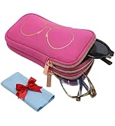 Thalirene Double Glasses Case Neoprene Pouch Soft Eyeglass Sunglasses Cases With Cleaning Cloth