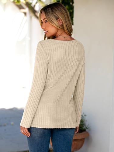 Glamaker Women's Fall Long Sleeve V Neck Tunic Tops Lightweight Button Casual Soft Loose Blouse Sweatshirts4