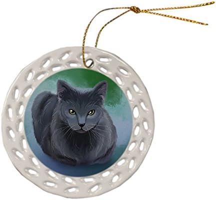 Doggie of the Day Russian Blue Cat Christmas Doily Ceramic Ornament