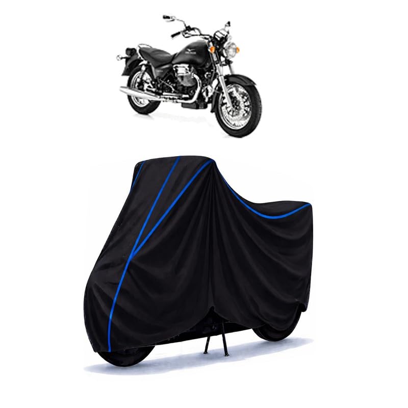 Image of Bellagio Black Eagle Bike Cover Water Resistant Universal Motorcycle Rain | Heavy Duty UV Protection, Dust, Scratch Indoor Outdoor All Weather with Black Blue Piping Elastic