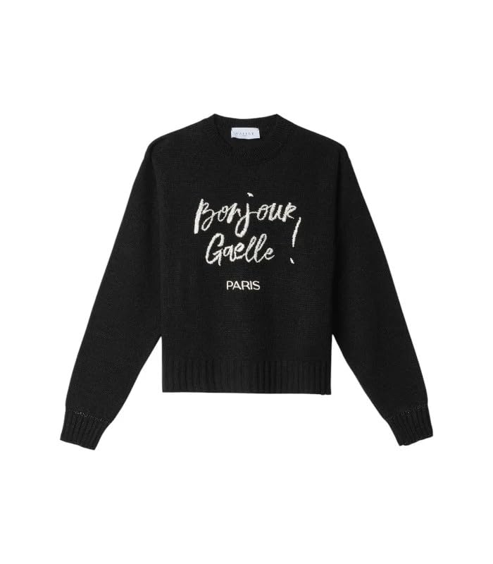 Gaëlle Paris Maglione Donna in Lana Nera con Scritta Bonjour, Design Parigino, Pullover Casual TG-M/2