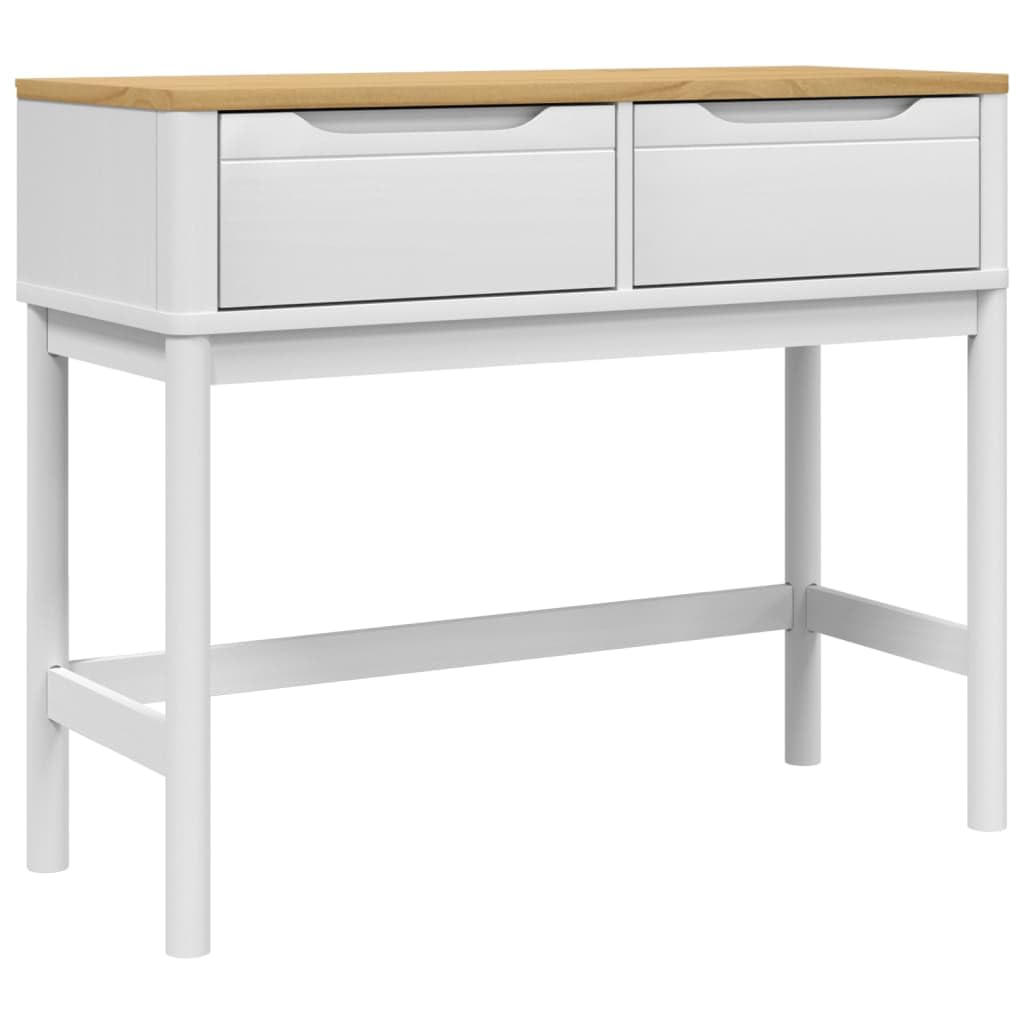 Genérico Mesa Consola Madera Pin Macizo Blanco 89 x 36,5 x 73 cm | 2 cajones de almacenamiento, patas de madera, diseño clásico, para entrada o salón