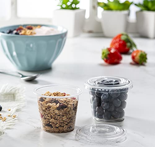 Image of 5 oz - Clear Diposable Plastic Portion Cups With Lids, Small Mini 100 Sets