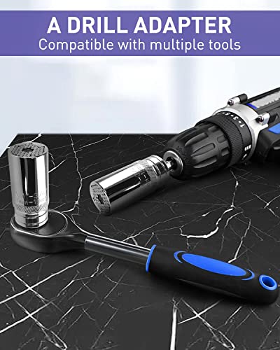 Fathers Day Gift Super Socket for Men, Universal Socket Wrench with Multi-Function Power Drill Adapter, Universal Socket Set, Thanksgiving Christmas Gift for Men Husband Dad Boyfriend(7-19mm)
