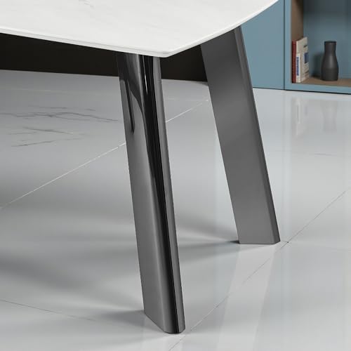 Image of The Attic Luxury Person Dining Table | White Faux Marble Top & High Gloss Dark Chrome Metal Base | Contemporary Rectangular Kitchen & 6 Seater Dining Table