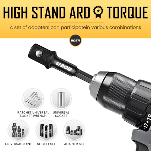 Image of BOEN Impact Socket Adapter & Magnetic Bit Holder | 4 Pieces of 1 /4-Inch Hex Shank Extension to 1 /4 inch, 3 /8 inch, and 1 /2 inch Drive (Pack of 2)