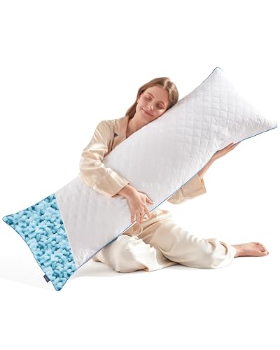 YZ HOME Long Body Pillow for Adults - Firm Body Pillow Insert with Shredded White Memory Foam, Adjustable Height, Soft Support for Side Sleeping, Pregnant Women, Washable (White, 20x54 Inch)