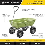 Gorilla Carts Heavy Duty Poly Yard Dump Cart, Lawn & Garden Wagon, 600 Lb, Green - 3