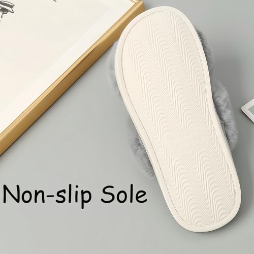 Slippers for Women Fluffy Cross Band Open Toe Slippers Non-slip House Slippers Cozy Soft Bedroom Hospital Indoor Outdoor Slipper4