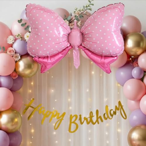 Image of SpecialYou Bow Theme Happy Birthday Decoration Kit for Girls- 55Pcs with Pink & Purple Balloons for Birthday Decor Items, Foil Balloon Decoration Kit, Birthday Backdrop for Decorations