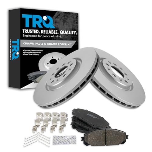 TRQ Front Ceramic Brake Pad and Rotor Set Coated Compatible with 2016-2021 Jeep Cherokee with 330 mm Diameter Front Rotors with Dual Piston Calipers